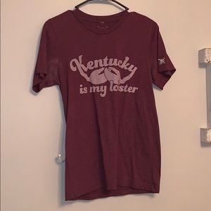 size small, maroon shop local t-shirt.